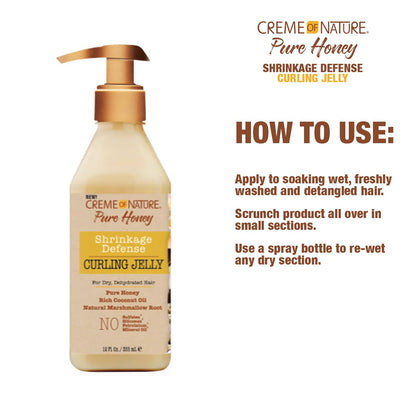 Creme of Nature Curling Jelly - Pure Honey, Coconut Oil & Shea Butter, Shrinkage Defense, 11.5 oz