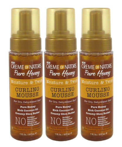 Creme Of Nature Pure Honey Curling Mousse 7 Ounce Pump — Pack of 3