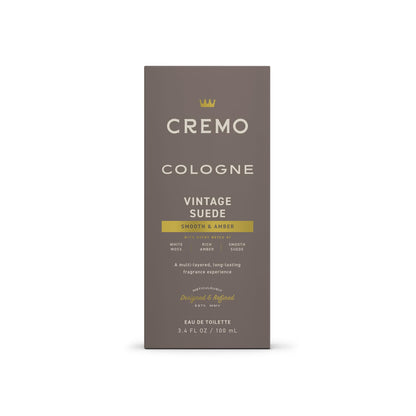 Cremo Cologne for Men - Vintage Suede: White Moss, Amber & Suede, 3.4 fl oz