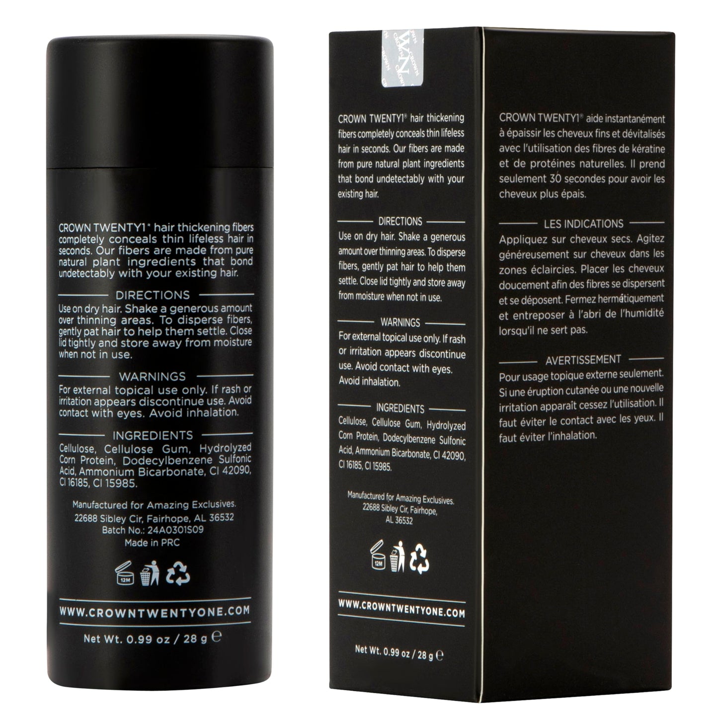 CROWN Hair Building Fibers (28g) – Instantly Conceal Thinning Hair with Keratin Fiber – 13 Shades for Men & Women – Light Brown