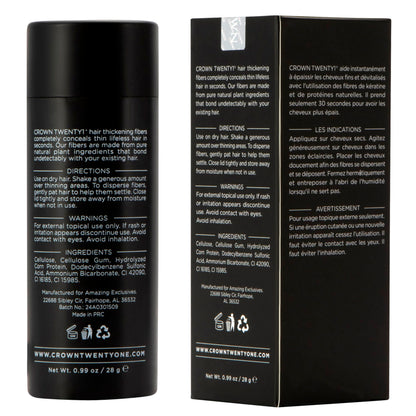 CROWN Hair Building Fibers (28g) – Instantly Conceal Thinning Hair with Keratin Fiber – 13 Shades for Men & Women – Light Brown