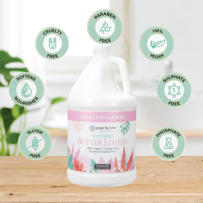 Ginger Lily Farms Botanicals Soothing Butter Lotion – 1 Gallon Refill, Vegan & Cruelty-Free, Vanilla Sugar Bliss