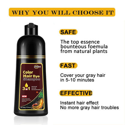 CSFDXD Dark Chocolate Hair Dye Shampoo 3-in-1 — 100% Gray Coverage, 500ml