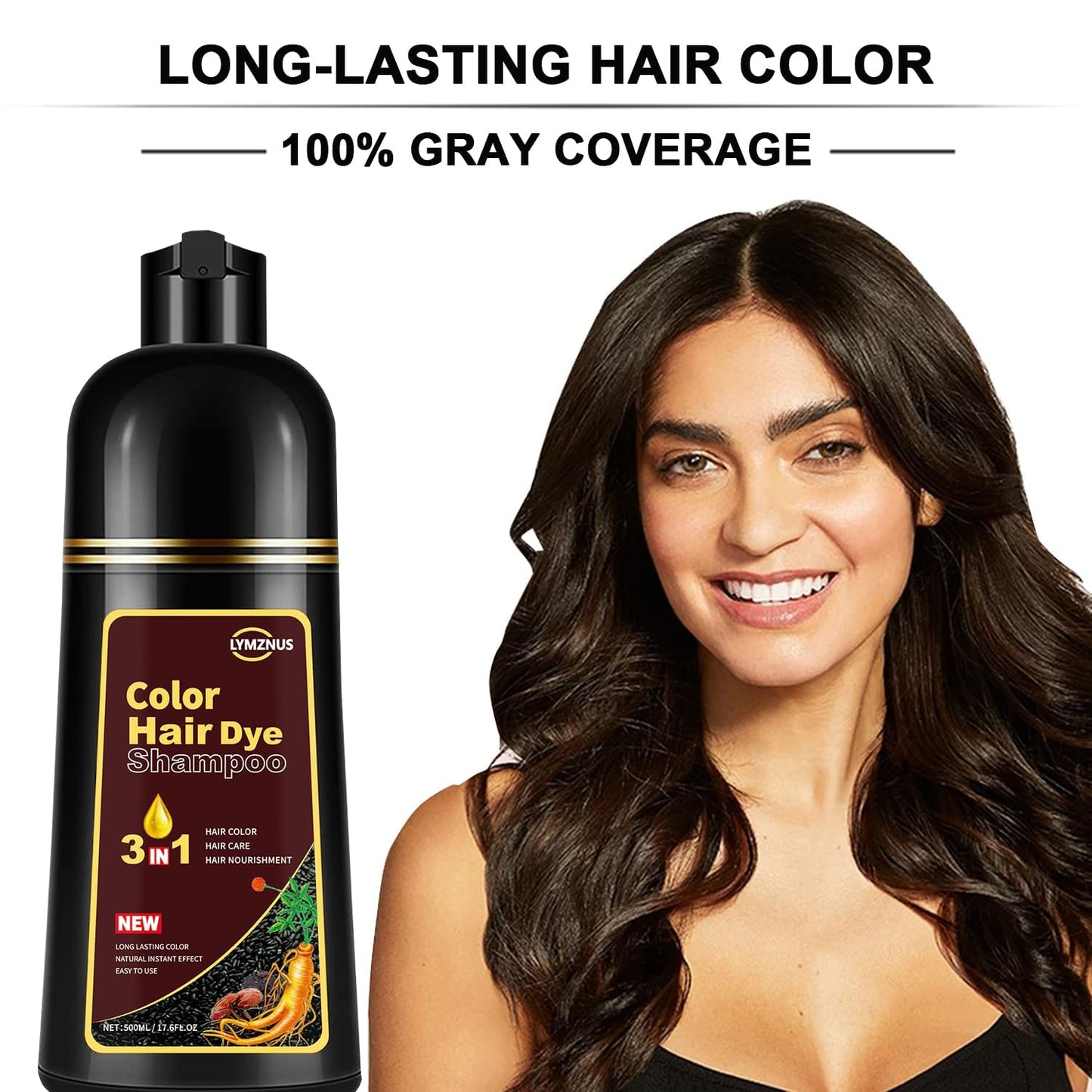 CSFDXD Dark Chocolate Hair Dye Shampoo 3-in-1 — 100% Gray Coverage, 500ml
