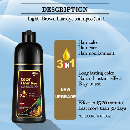 CSFDXD Instant Chestnut Brown Hair Dye Shampoo 3-in-1 for Gray Hair Coverage | 500ml