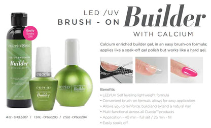 Cuccio Pro Brush-On Builder Gel with Calcium – LED/UV Self-Leveling Soak-Off Gel (4 oz)