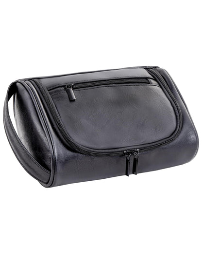 Cumbanho Mens Slim Toiletry Bag | Minimalist PU Leather Dopp Kit for Men – Black