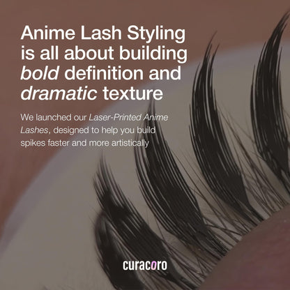 Curacoro Anime Spire Spikes – Laser-Bonded, Lightweight Premade Lash Spikes with LC Curl 7–16mm for Professionals