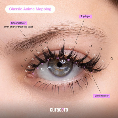 Curacoro Anime Spire Spikes – Laser-Bonded, Lightweight Premade Lash Spikes with LC Curl 7–16mm for Professionals