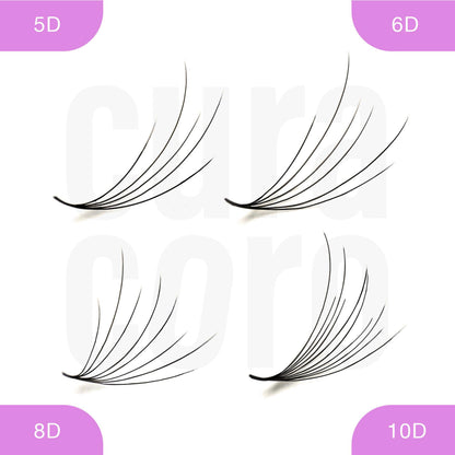 Curacoro Camellia Promade Fans – Handmade 5D–10D Lash Fans, 7–14mm Mix