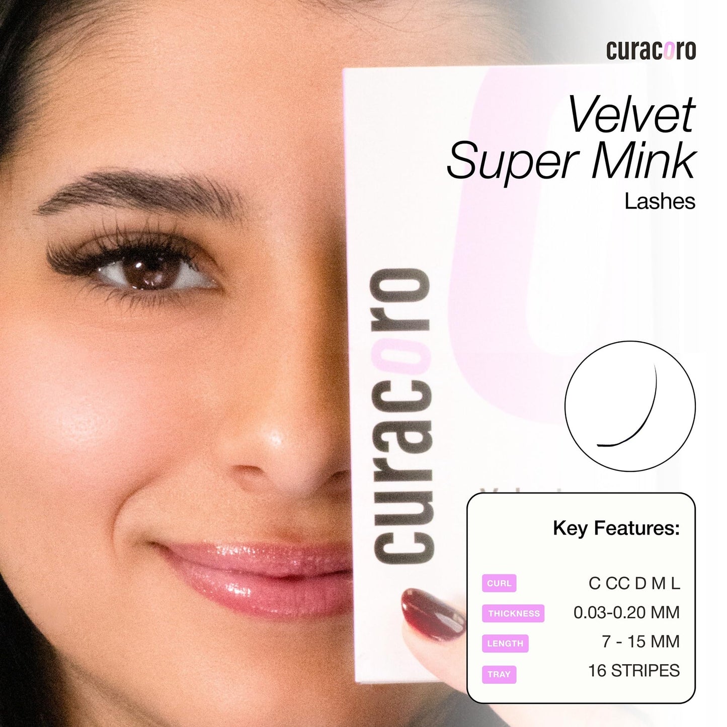 CURACORO Super Mink Eyelashes Extensions – 0.03–0.2mm, CC/D Curl, 7–15mm Mixed Tray