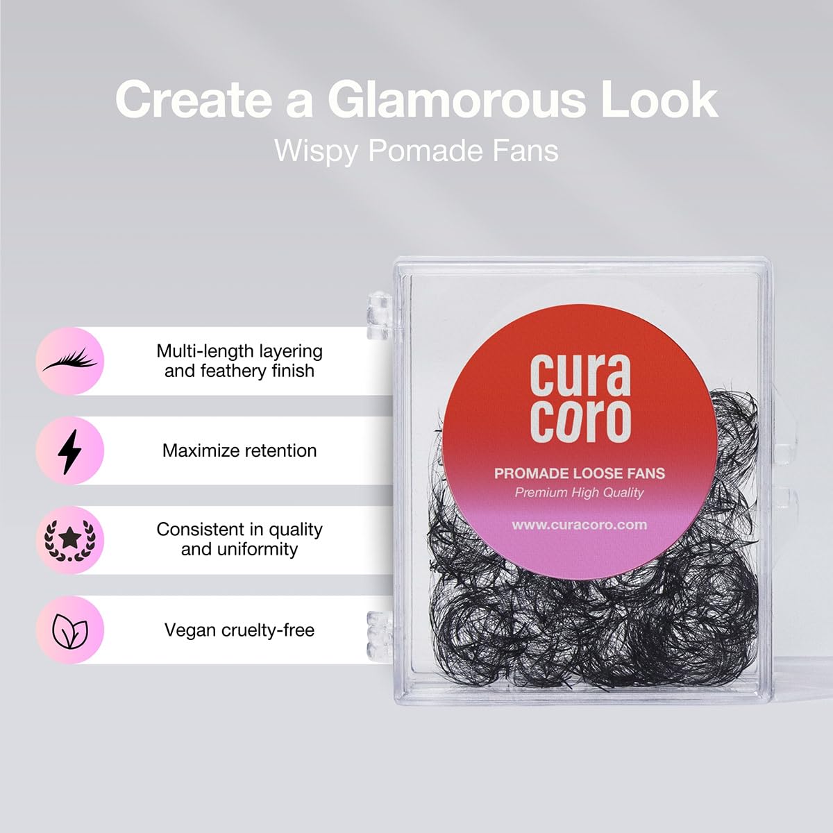 Curacoro Promade Wispy Fans – 9D 0.05 Lash Extensions, Handmade Volume Lashes, 9–17mm, C/CC/D Curl