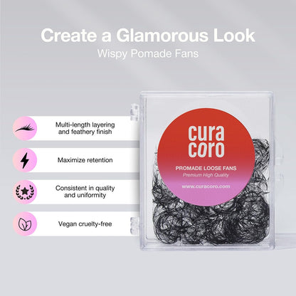 Curacoro Promade Wispy Fans – 9D 0.05 Lash Extensions, Handmade Volume Lashes, 9–17mm, C/CC/D Curl
