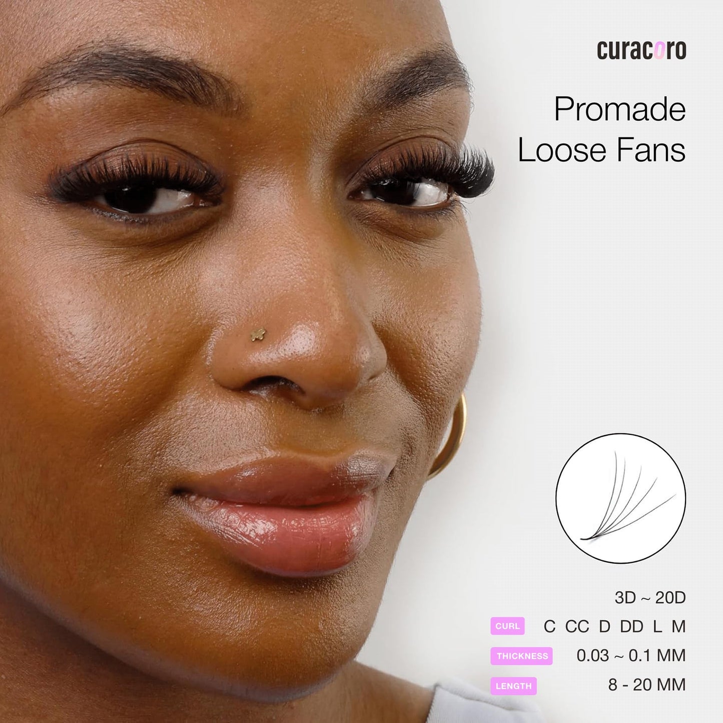 CURACORO Promades 18D-0.03 C Curl 13mm Handmade Volume Lash Fans