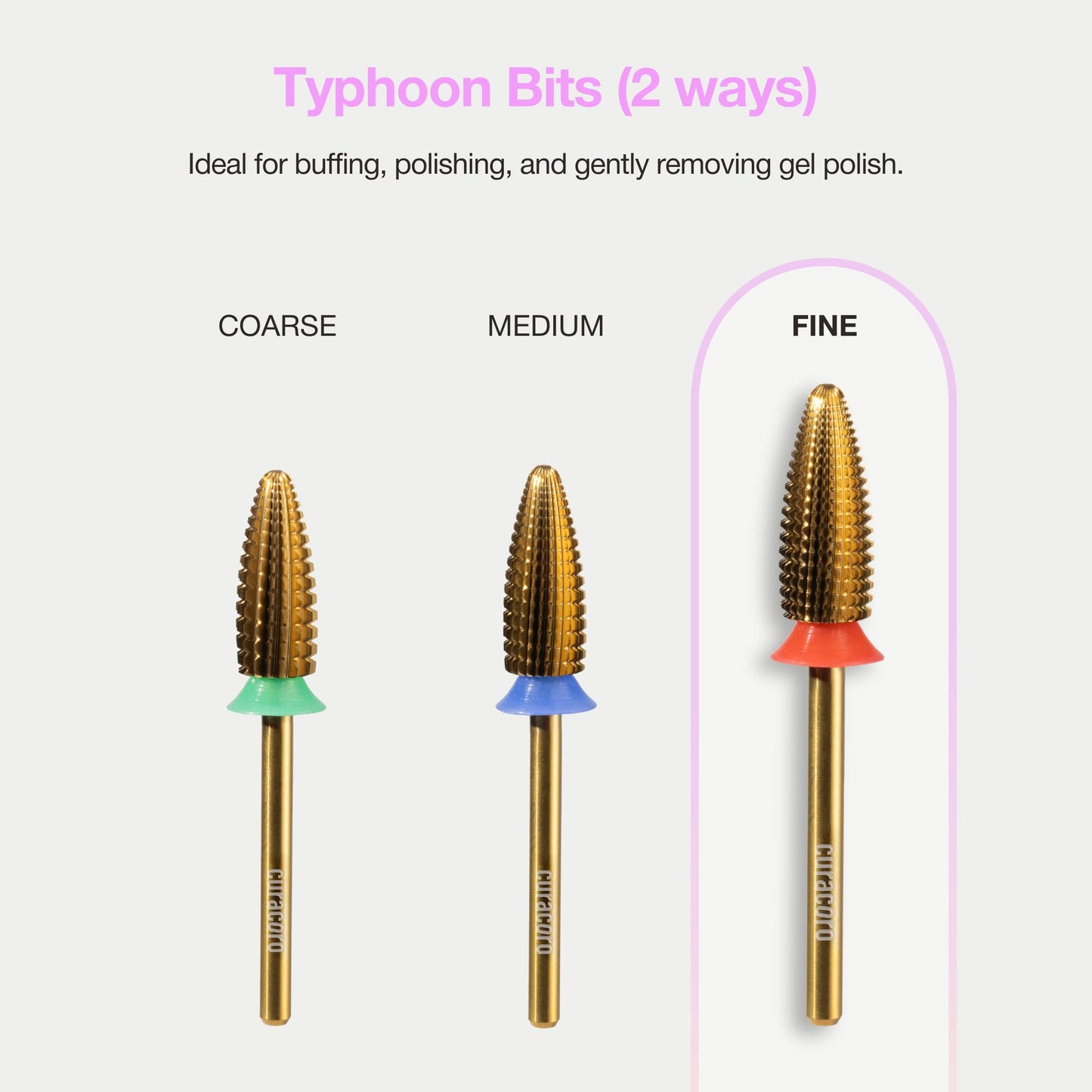 Curacoro Typhoon Nail Drill Bits 3/32in – 2-Way Fine Carbide Bit for Gel Polish Removal, Buffing & Smooth Nails