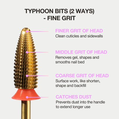 Curacoro Typhoon Nail Drill Bits 3/32in – 2-Way Fine Carbide Bit for Gel Polish Removal, Buffing & Smooth Nails