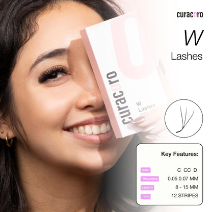 Curacoro W Eyelashes Extensions – 3D Handmade Volume, 0.07 C Curl, 9mm, Fluffy & Long-Lasting