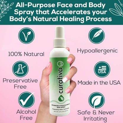 Curativa Bay .02% Hypochlorous Skin Spray – Organic, Made in USA, 8 oz