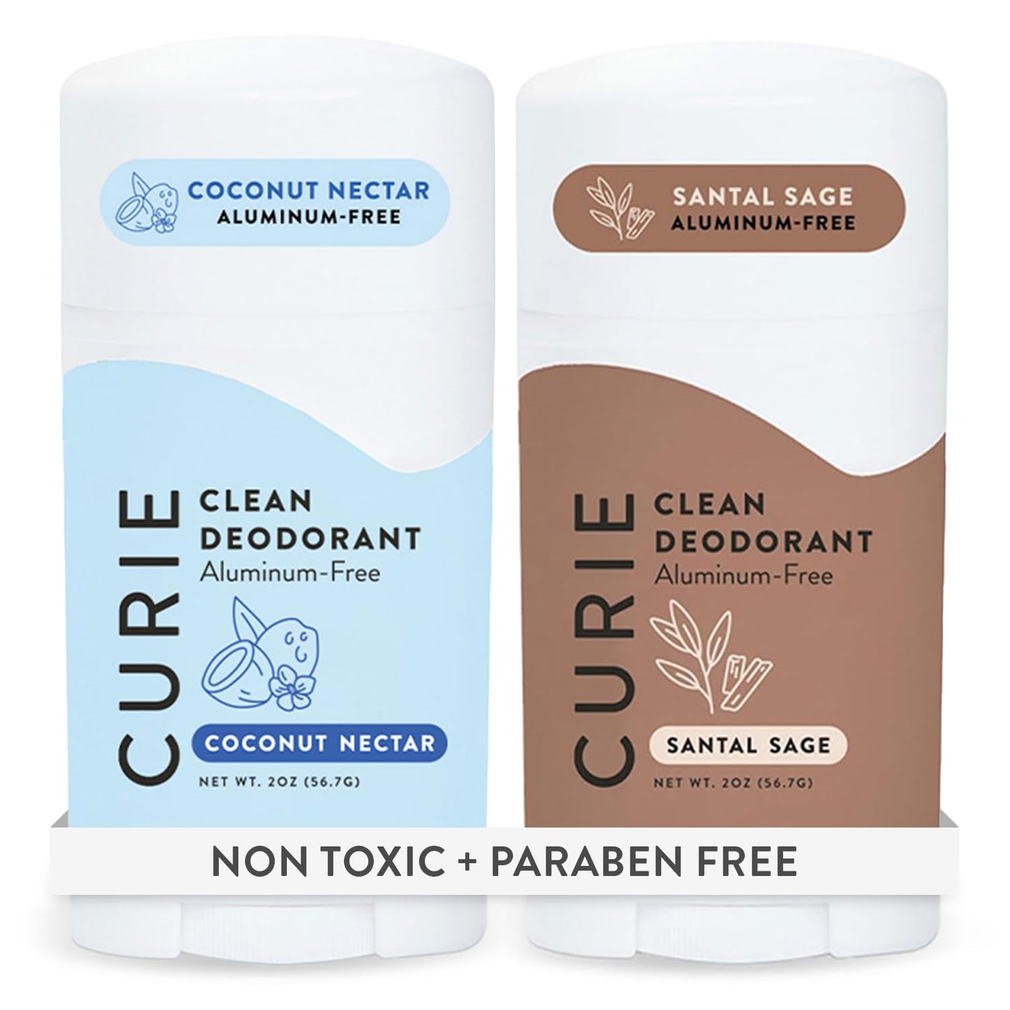 Curie Natural Deodorant for Women – Coconut Nectar + Santal Sage (Aluminum Free) 2pk