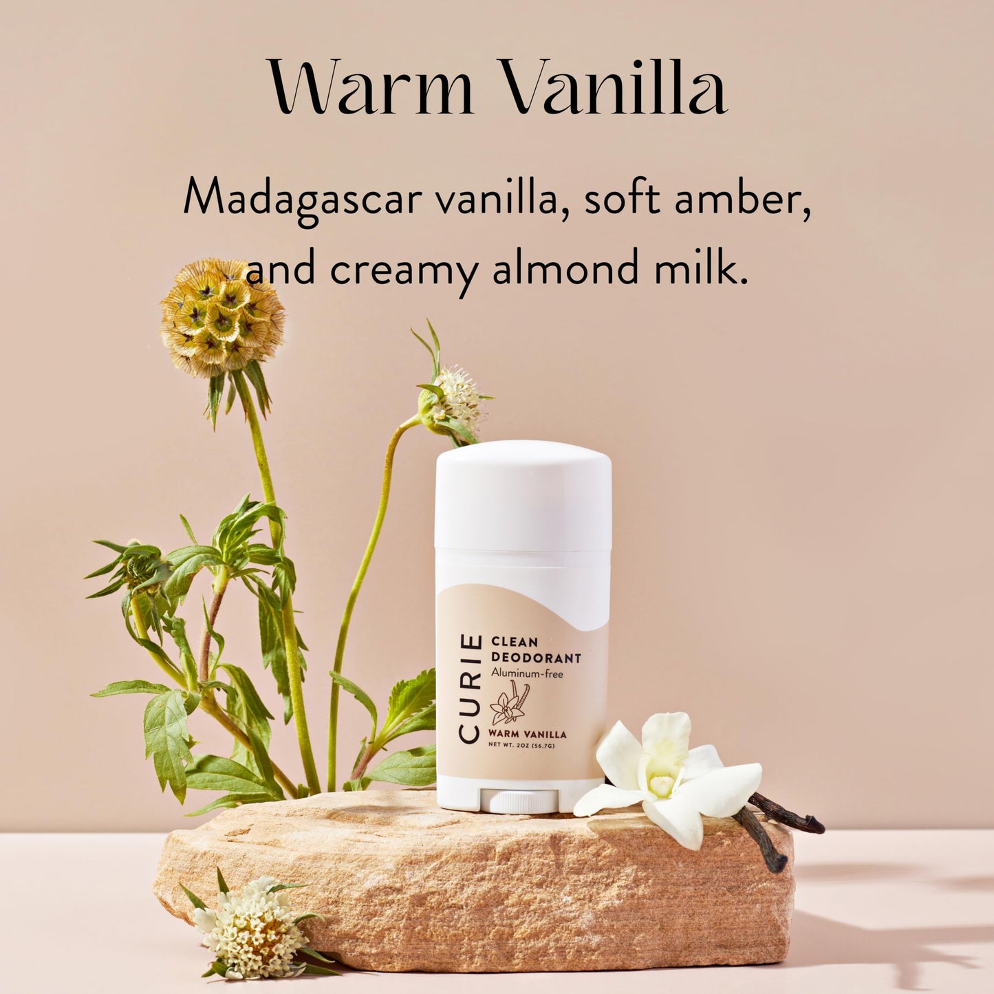 Curie Natural Deodorant Aluminum Free - Warm Vanilla Stick & Travel Mini (2 Pack)