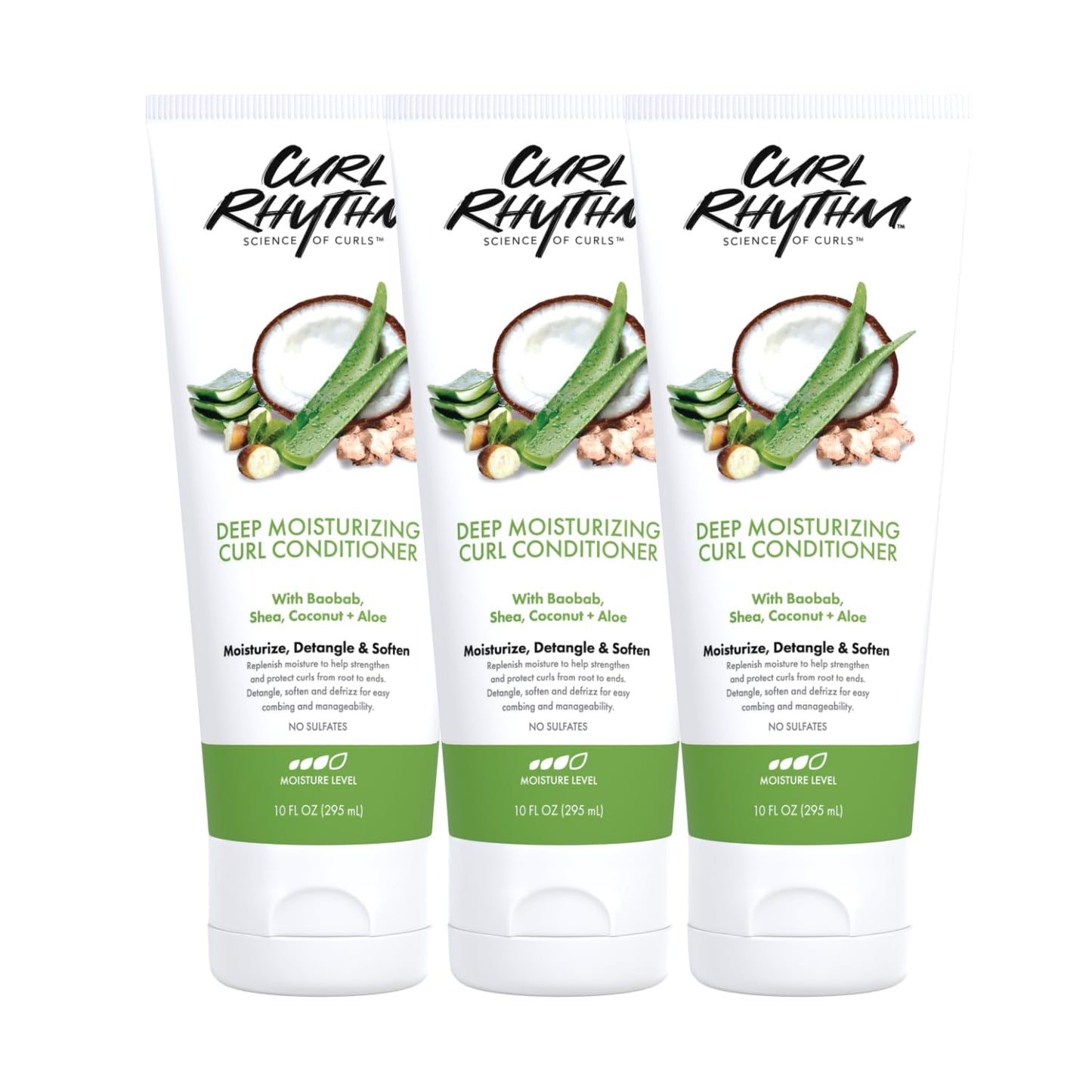 Curl Rhythm Deep Moisturizing Curl Conditioner for Curly Hair – Detangle, Shine & Frizz Control, Sulfate Free, 10 Fl Oz (3 Pack)