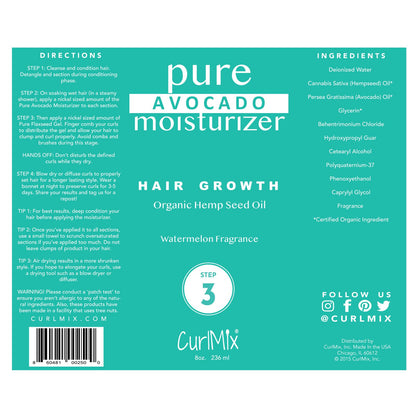 CurlMix Organic Moisturizer for Curly Hair – Avocado & Hempseed Oil, Watermelon, 8 oz – Promotes Hair Growth