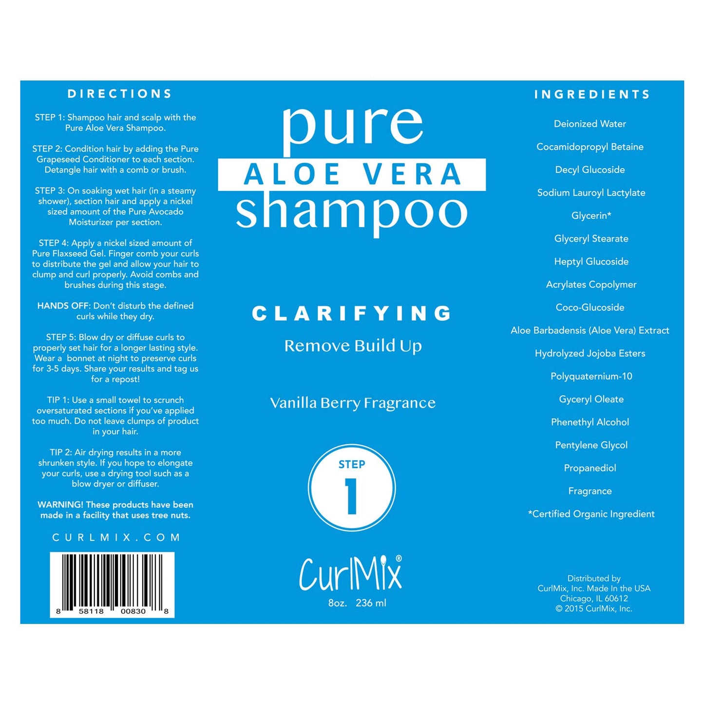 CurlMix Shampoo for Curly Hair with Aloe Vera – Vanilla Berry Fragrance | Paraben Free & Sulfate Free