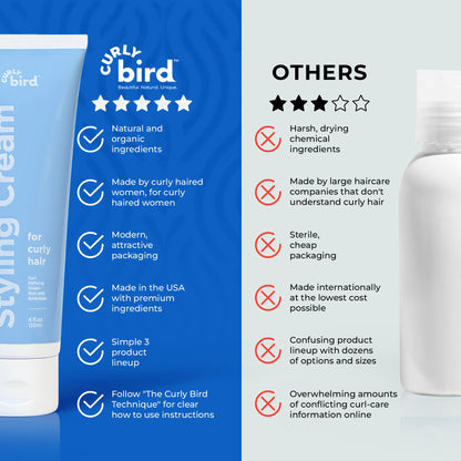 Curly Bird Curl Defining Styling Cream | Fragrance Free, Medium Hold, Family Friendly