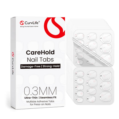 Curvlife CareHold Nail Adhesive Tabs – 0.3mm Ultra Thin, 20 Sheets, 12 Sizes, Waterproof & Gentle Removal