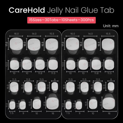 CurvLife CareHold Pro Nail Adhesive Tabs – Extra Wide 0.3mm Ultra Thin, 10 Sheets, 15 Sizes, Clear