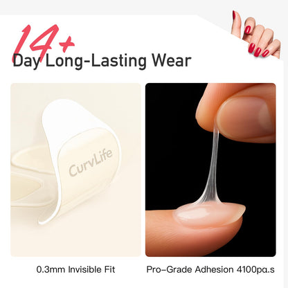 CurvLife CareHold Pro Nail Adhesive Tabs – Extra Wide 0.3mm Ultra Thin, 10 Sheets, 15 Sizes, Clear
