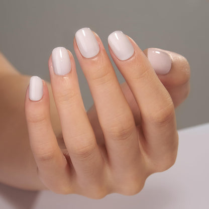 CurvLife Milky White Short Square Press-On Nails with Apricot Design – 30 Pcs