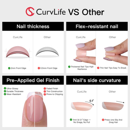CurvLife Gem Style Soft Gel Press-On Nails Kit – 30 Pcs Full-Cover Tips with Glue & Tabs