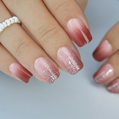 Curvlife Soft Gel Press-On Nails Misty Pink – Short Square Full-Cover Nail Kit (30 Pcs)