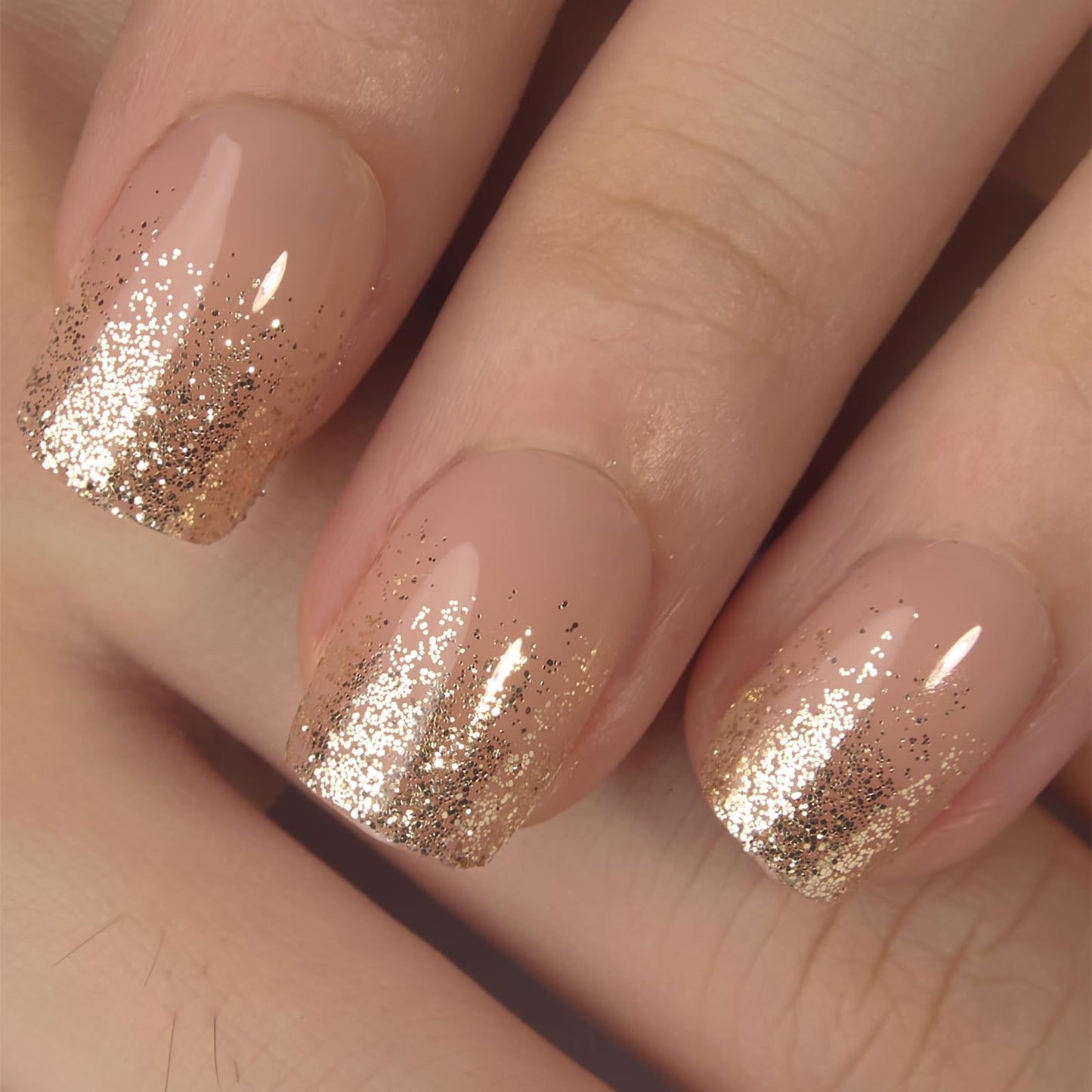 CurvLife Press on Nails – 30pc Fluid Gold Short Square Gel Nails Kit