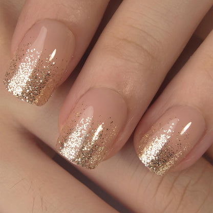CurvLife Press on Nails – 30pc Fluid Gold Short Square Gel Nails Kit