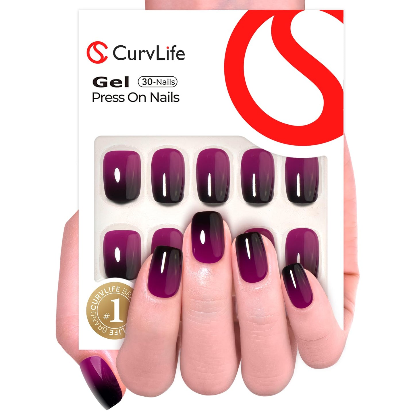 Curvlife Press-On Nails 30-Piece Grayish Purple Short Gel Kit