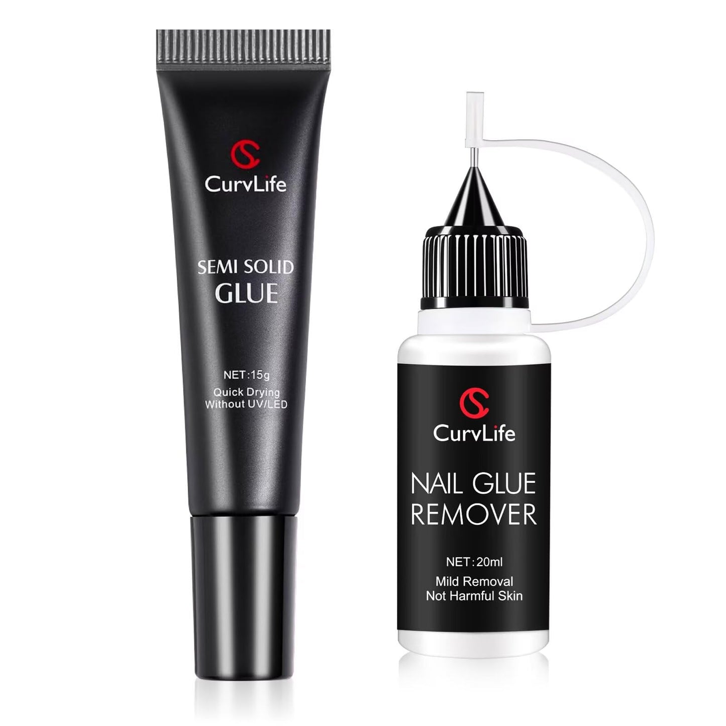 Curvlife 15g Semi-Solid Glue Gel + 20ml Pinpoint Remover Kit – Press-On Nails, Quick Dry, No UV Needed