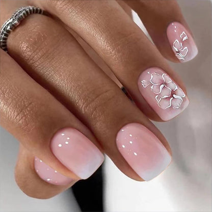 CurvLife Press-On Nails – Short Square Apricot Design, Full-Cover Nude Glossy Nails