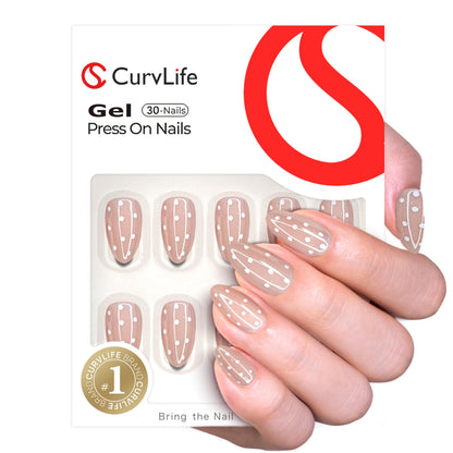 CurvLife Almond Press On Nails Medium – 30 Pcs Soft Gel Nails with Glue Tabs, Natural Fit & Salon-Quality