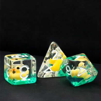 Cusdie 7-Die DND Dice Set – Polyhedral Dice with Animal Inside (Yellow Duck)