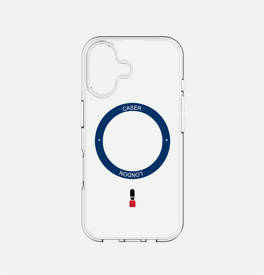 Slim Clear iPhone 16 Case with Royal Blue MagSafe Ring - King's Guard | The Iconic Case