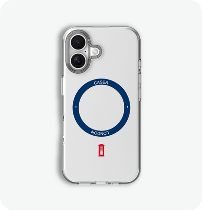 Slim Clear iPhone 16 Pro Case with Royal Blue MagSafe Ring - Telephone Box | The Iconic Case
