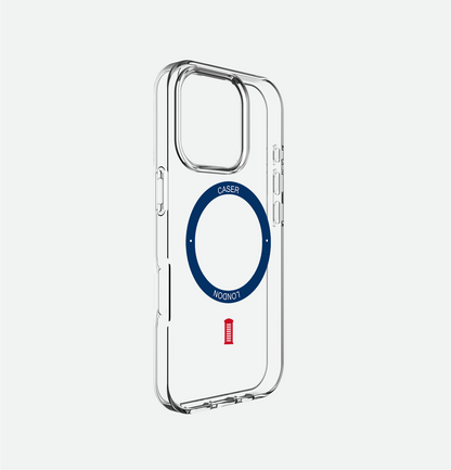 Slim Clear iPhone 16 Pro Max Case with Royal Blue MagSafe Ring - Telephone Box | The Iconic Case