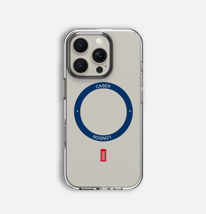 Slim Clear iPhone 16 Pro Max Case with Royal Blue MagSafe Ring - Telephone Box | The Iconic Case