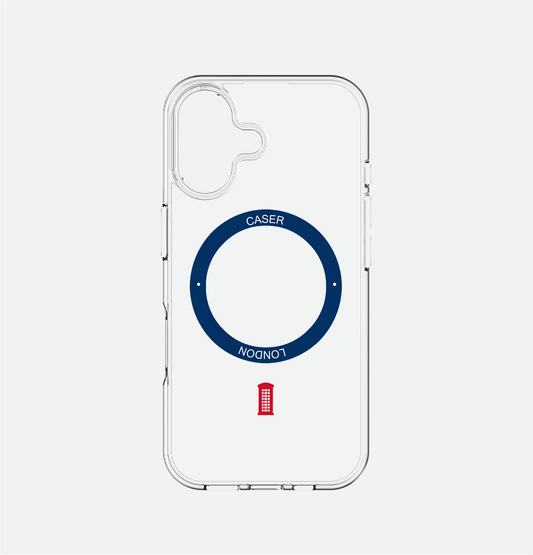 Slim Clear iPhone 16 Case with Royal Blue MagSafe Ring - Telephone Box | The Iconic Case