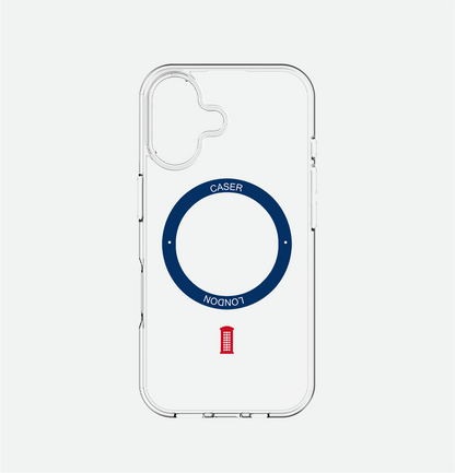 Slim Clear iPhone 16 Pro Max Case with Royal Blue MagSafe Ring - Telephone Box | The Iconic Case