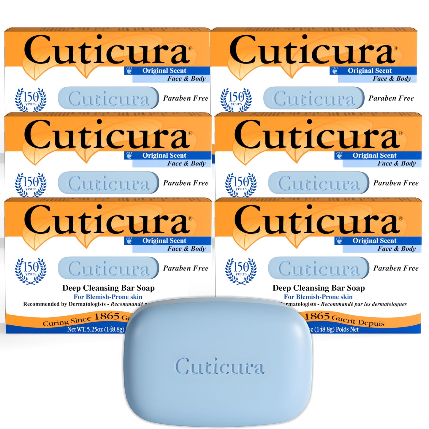 Cuticura Official Deep Cleansing Face & Body Soap – 5.25 oz, Pack of 6