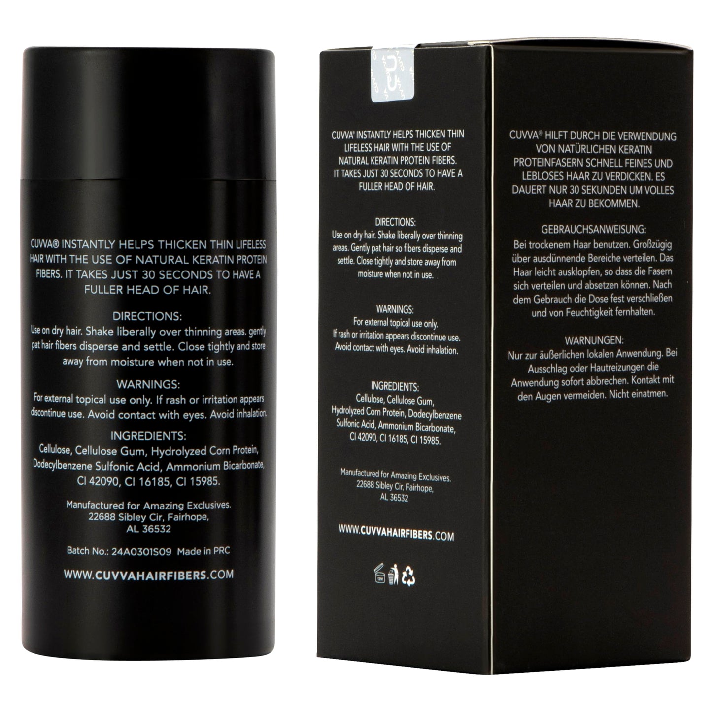 CUVVA Hair Building Fibers (30g) – Instantly Create Fuller, Thicker Hair | 13 Shades for Men & Women – Dark Gray