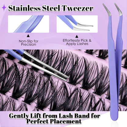 CyanoooGenesis Lash Clusters Kit — 640pcs DIY Eyelash Extensions with Bond & Seal, Tweezers | 30D-60D, 9-16mm